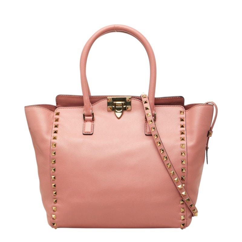 ヴァレンチノ ロックスタッズ ハンドバッグ ショルダーバッグ 2WAY ピンク レザー レディース Valentino 中古