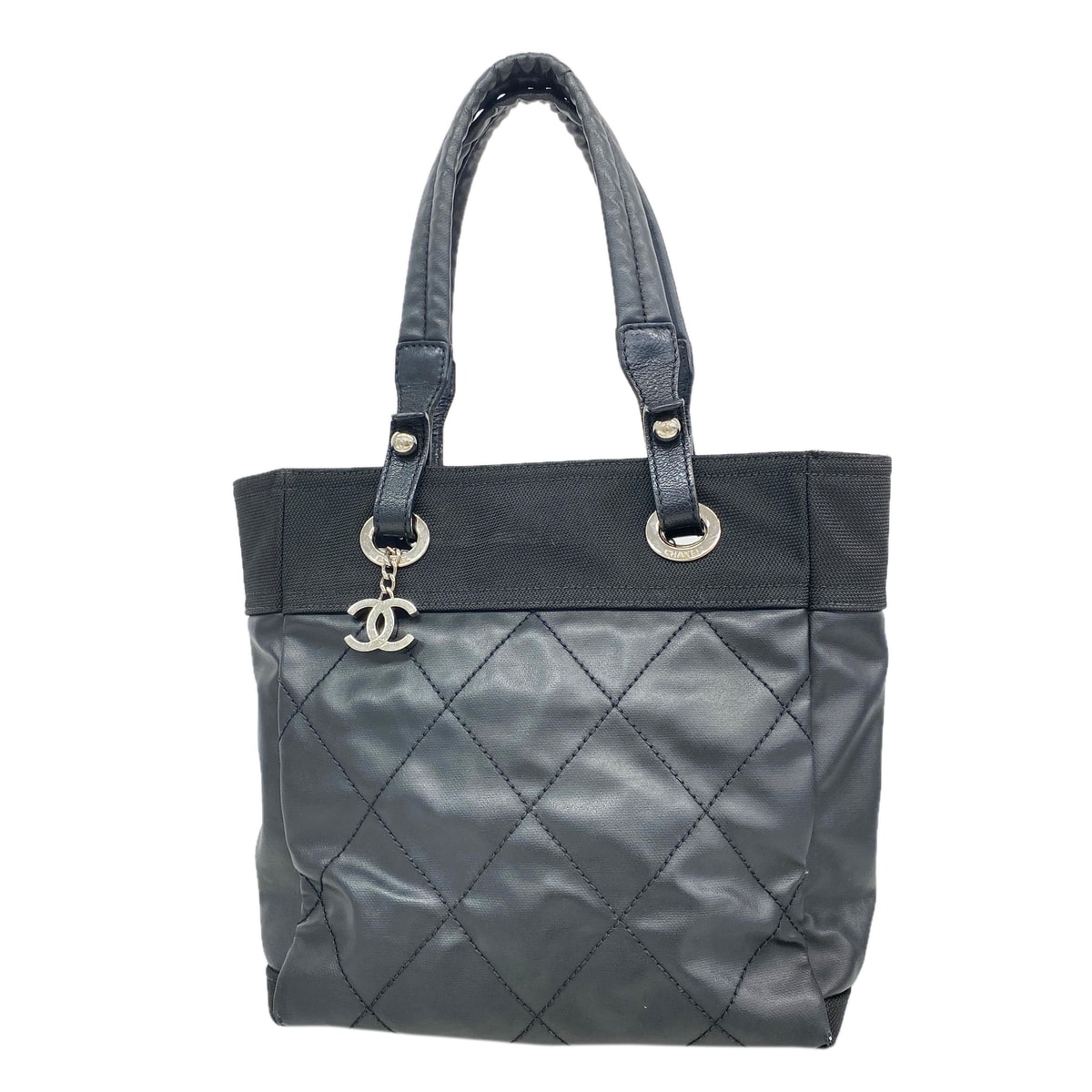 【6he5858】シャネル トートバッグ パリビアリッツ キャンバス ブラック シルバー金具【中古】レディース