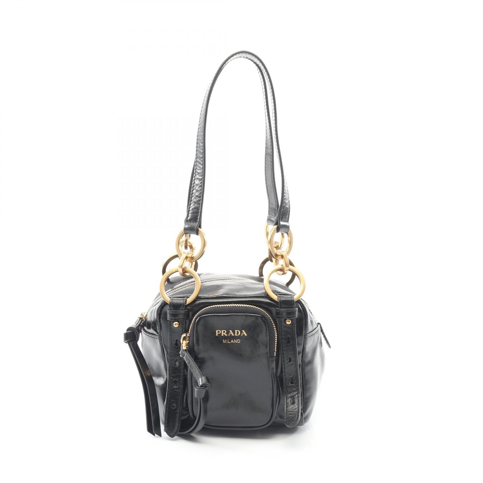 プラダ PRADA ダングル ミニ ハンドバッグ バッグ レザー レディース ブラック系 【中古】