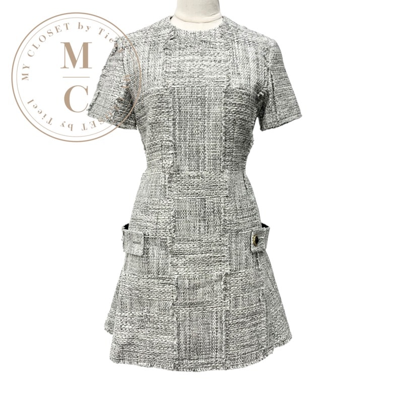 ルイヴィトン LOUIS VUITTON ワンピース コットン グレー シルバー ツイード 半袖 22SS