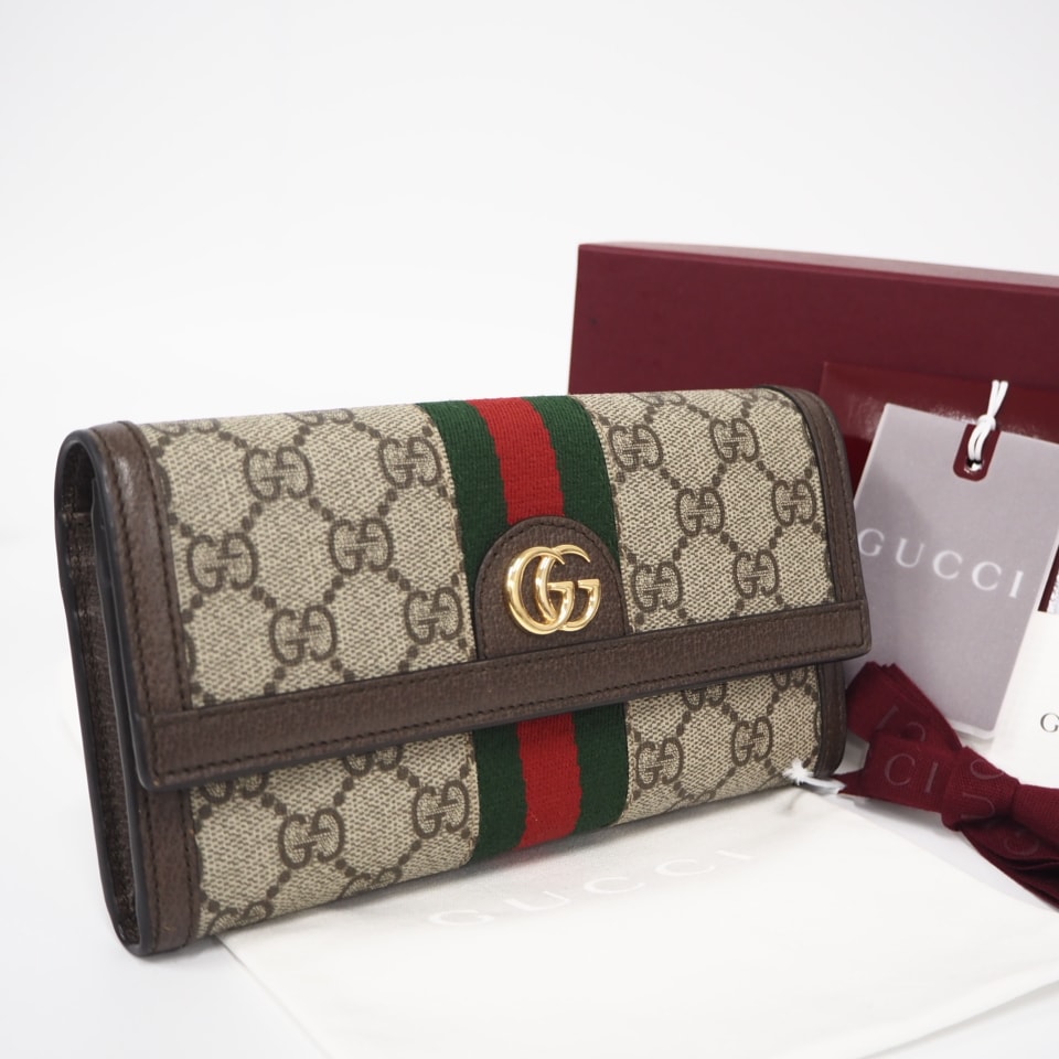 美品 GUCCI グッチ GGスプリーム オフィディア GG コンチネンタルウォレット 523153 長財布 ブラウン ベージュ マルチカラー コーティングキャンバス レザー