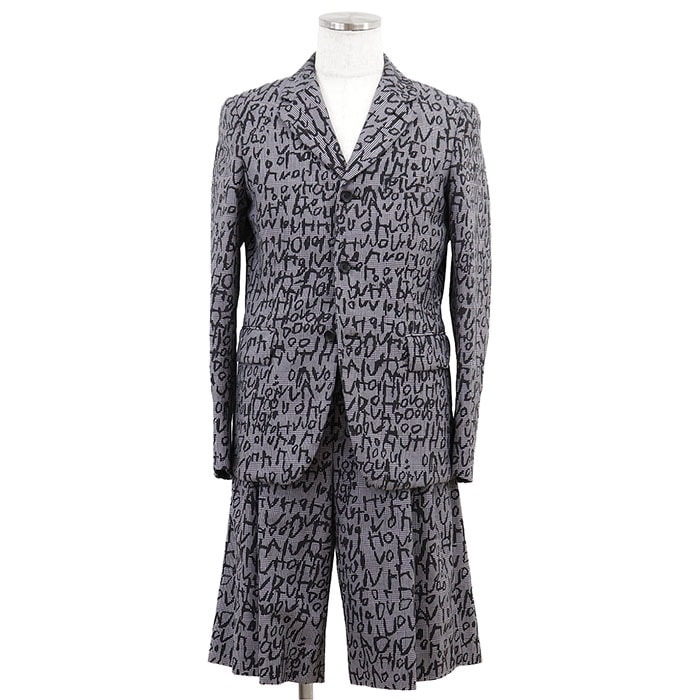 【新品同様】COMME des GARCONS HOMME PLUS コムデギャルソンオムプリュス セットアップ グレンチェック S メンズ テーラードジャケット 3B ショートパンツ EDWARD GOSS アルファベット 共生地/ボタン付 黒 灰色 日本製
