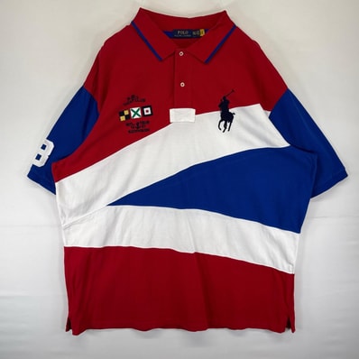 古着 ポロ・ラルフローレン POLO RALPH LAUREN 鹿の子 半袖シャツ ポロシャツ ビッグポニー ワッペン 鹿の子 3XLT レッド系 メンズ