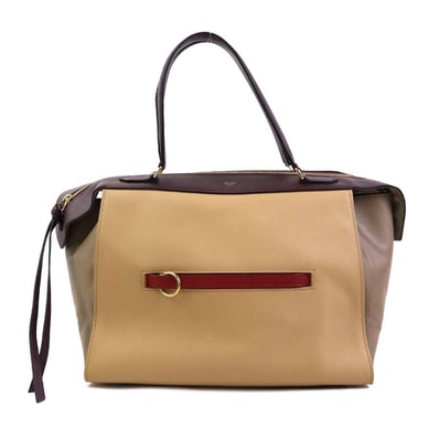 セリーヌ CELINE ハンドバッグ スモール リング レザー ベージュ×ワインレッド レディース【中古】 h31334g
