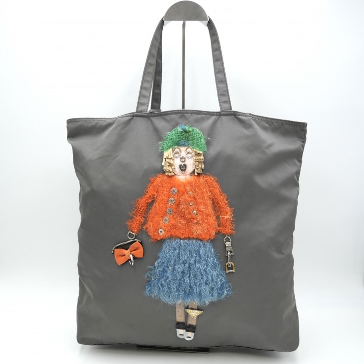 PRADA(プラダ)TOKYO EDITION トートバッグ ナイロン グレー レディース タグ付き イラストモチーフ イタリア製【中古】