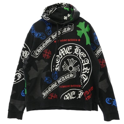 CHROME HEARTS クロムハーツ(原本無) STENCIL HOODIE ステンシル プリント フーディ スウェット パーカー ブラック L 【中古】