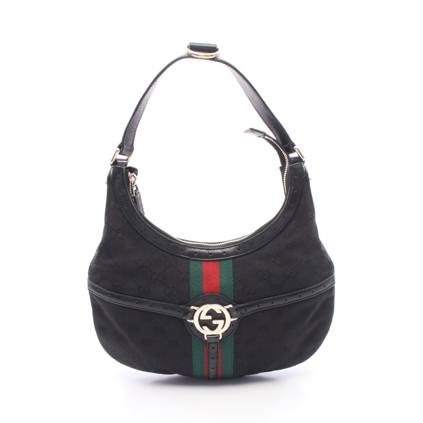 グッチ GUCCI インターロッキングG GGキャンバス ショルダーバッグ バッグ キャンバス レザー レディース ブラック系 / グリーン系 / レッド系 114869 【中古】