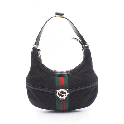 グッチ GUCCI インターロッキングG GGキャンバス ショルダーバッグ バッグ キャンバス レザー レディース ブラック系 / グリーン系 / レッド系 114869 【中古】