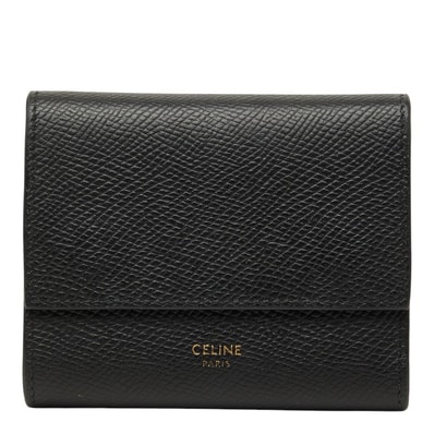 セリーヌ スモール トリフォールドウォレット 三つ折り財布 コンパクト ブラック グレインカーフレザー レディース CELINE 【中古】