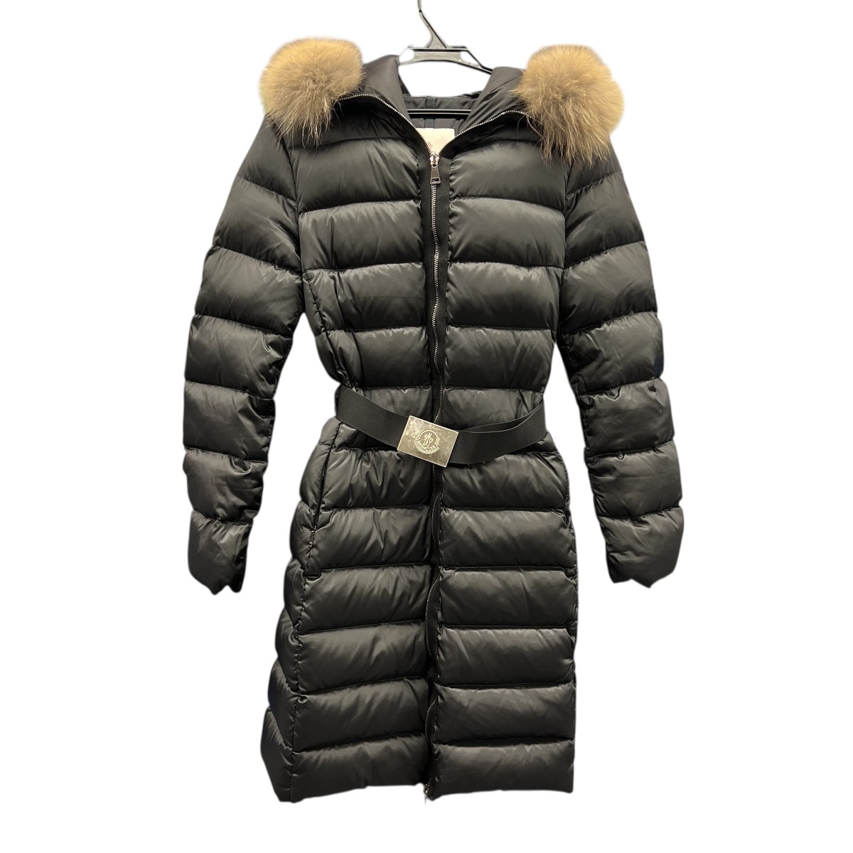 MONCLER 美品 モンクレール TINUVIEL ティヌーヴィエル ダウンコート 2016年 49330 ポリエステル ナイロン ダウン フォックスファー ブラック ベルト サイズ1 ダウンジャケット アウター ABランク 中古 鑑定済 モンクレールダウン