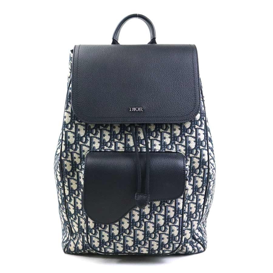 クリスチャンディオール Christian Dior リュック オブリーク サドル キャンバス/レザー ネイビー メンズ【中古】 90171k