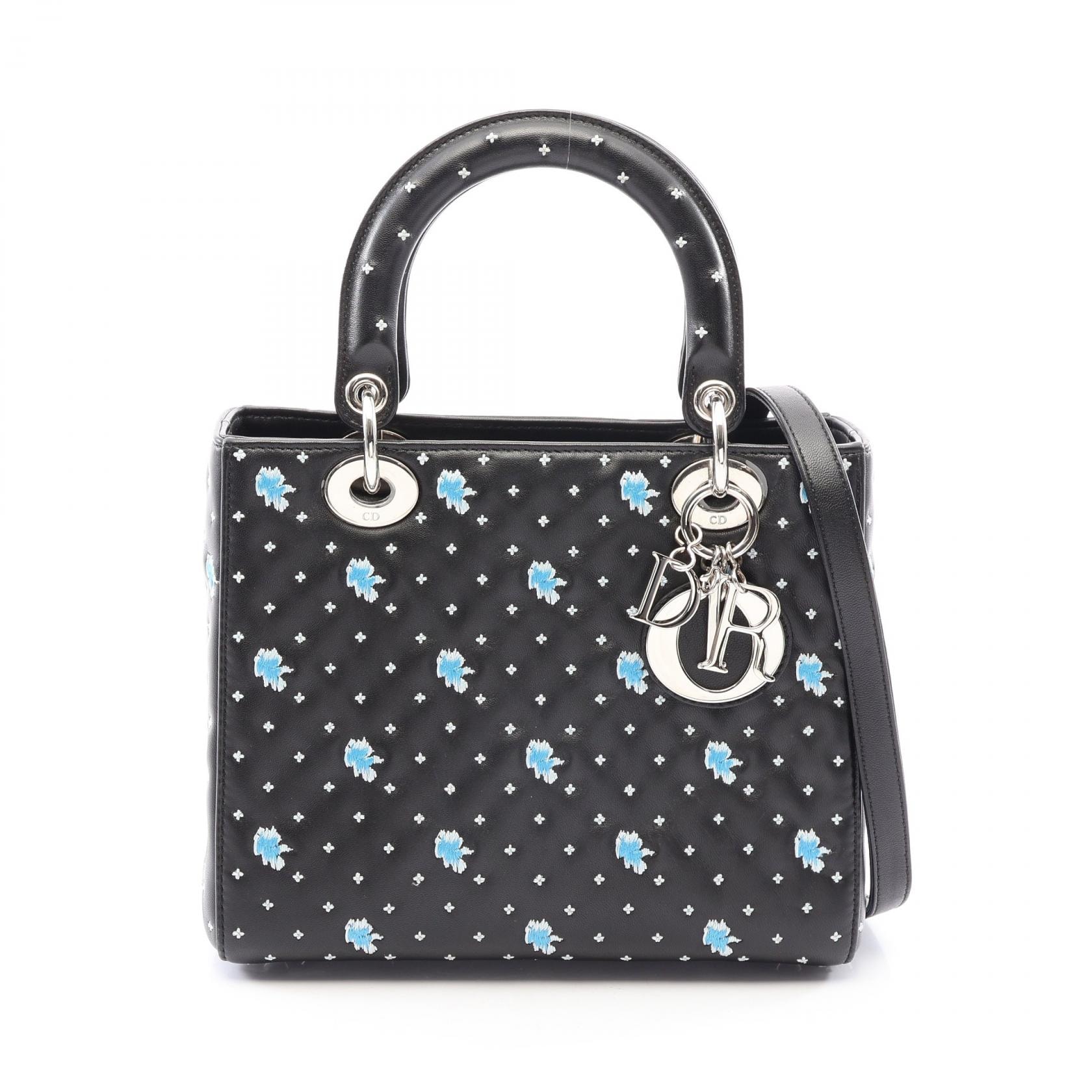 ディオール Dior LADY DIOR レディディオール 2WAY ハンドバッグ バッグ レザー レディース ブラック系 / ホワイト系 / ブルー系 【中古】