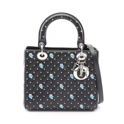 ディオール Dior LADY DIOR レディディオール 2WAY ハンドバッグ バッグ レザー レディース ブラック系 / ホワイト系 / ブルー系 【中古】