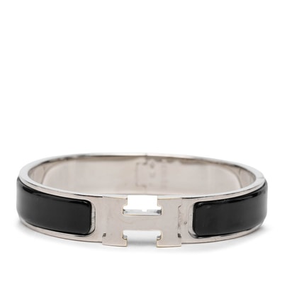 エルメス クリック エナメルブレスレット シルバー ブラック メタル レディース HERMES 【中古】