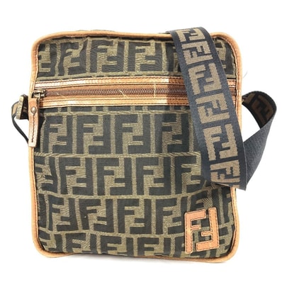 フェンディ FENDI ズッカ ロゴ カバン 斜め掛け ポシェット ショルダーバッグ ナイロンキャンバス/レザー ブラウン