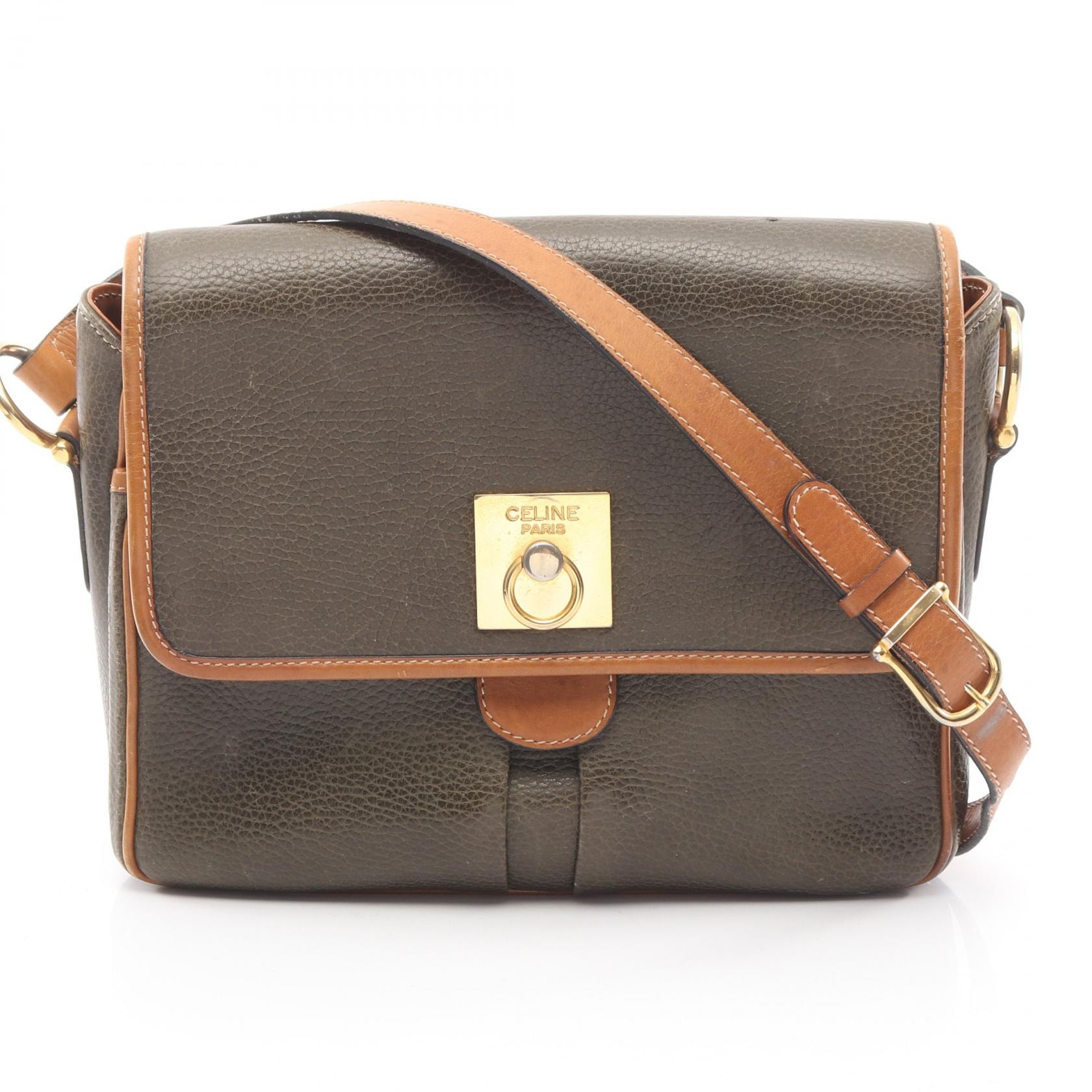 セリーヌ CELINE ガンチーニ ショルダーバッグ バッグ レザー レディース カーキ系 / ブラウン系 【中古】