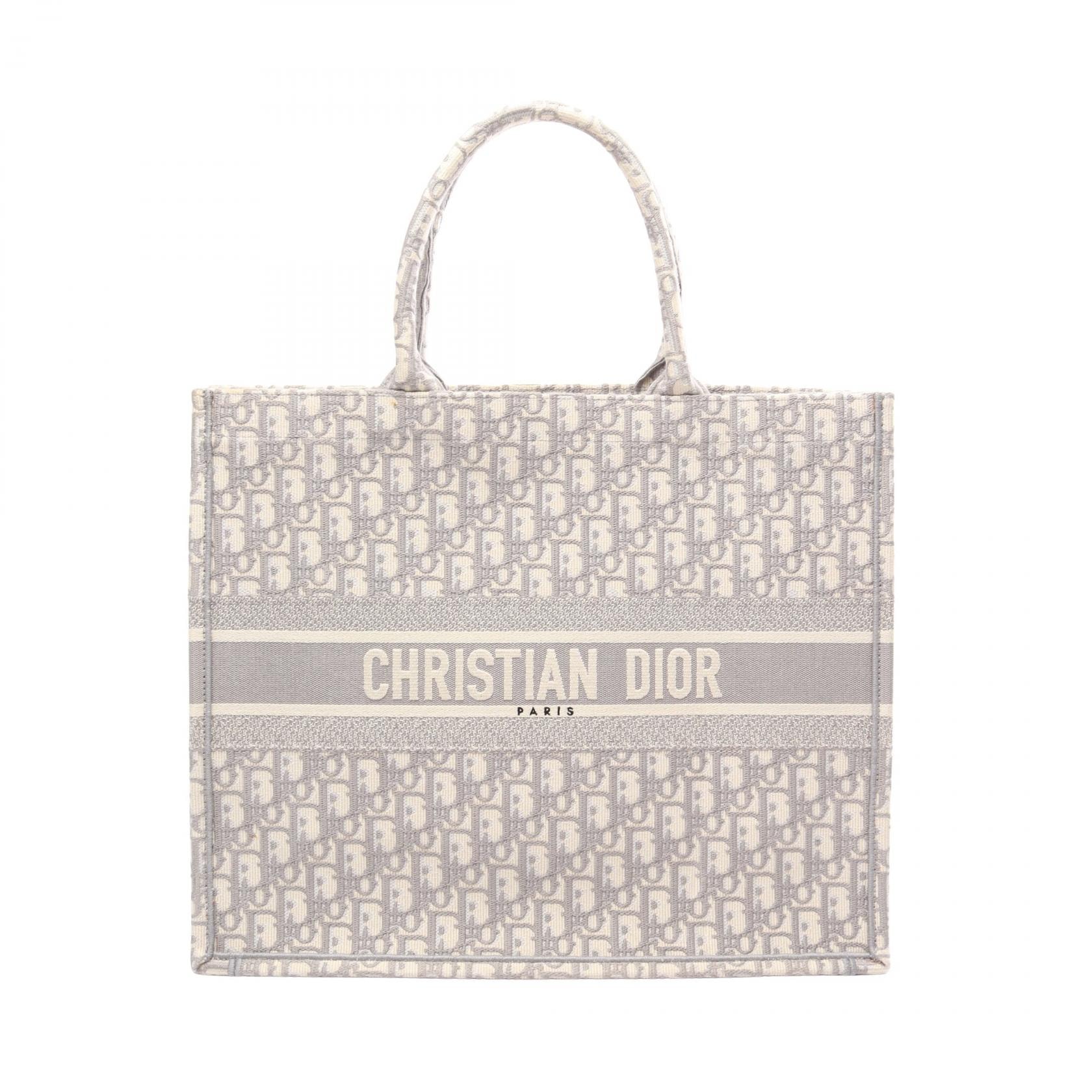 ディオール Dior BOOK TOTE ブックトート ラージ オブリーク トートバッグ バッグ キャンパス レディース グレー系 / ホワイト系 【中古】