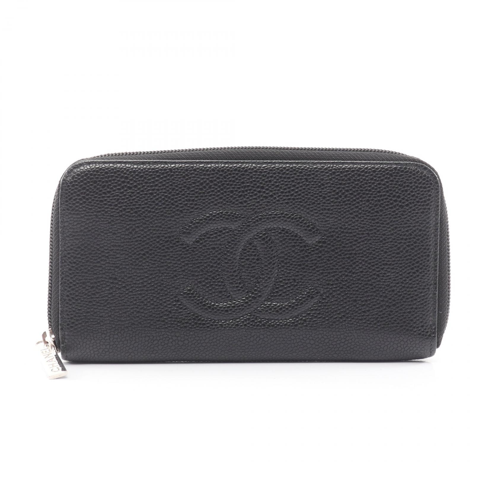 シャネル CHANEL ココマーク ラウンド長財布 財布 レザー カーフ(牛革) レディース ブラック系 【中古】