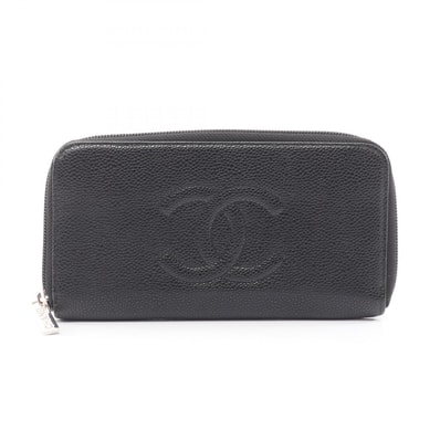シャネル CHANEL ココマーク ラウンド長財布 財布 レザー カーフ(牛革) レディース ブラック系 【中古】