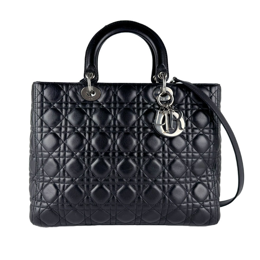 クリスチャンディオール Christian Dior ハンドバッグ ショルダーバッグ レディディオール レザー ブラック シルバー レディース【中古】 z10917