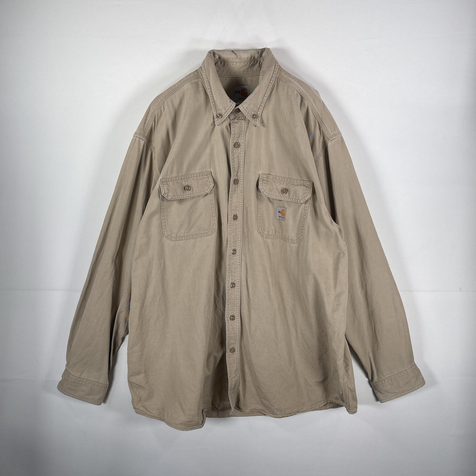 古着 カーハート Carhartt 長袖シャツ ワークシャツ FR ビッグサイズ 14041  ベージュ メンズ