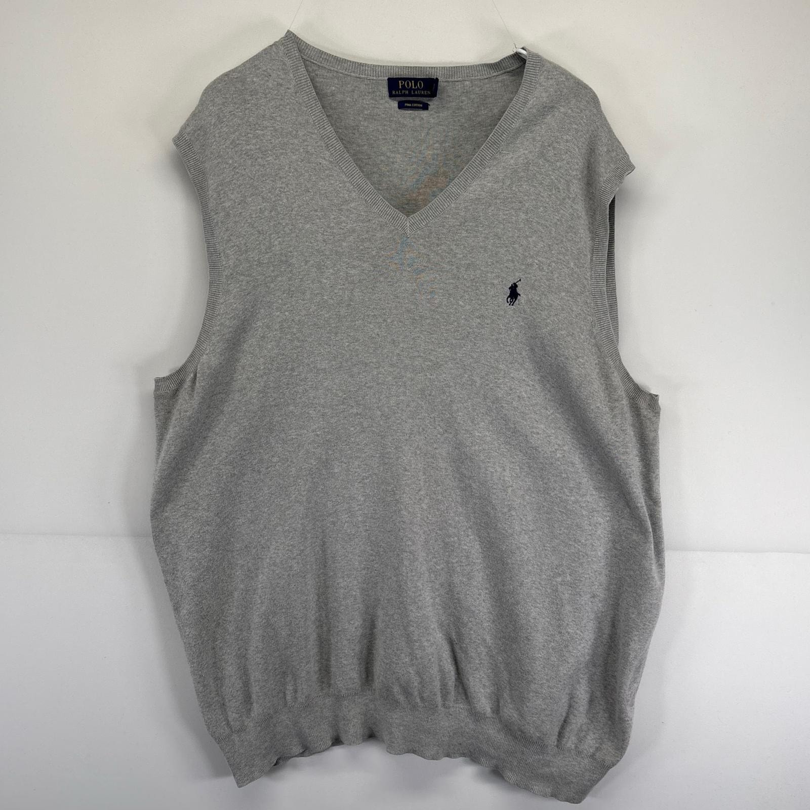 古着 ポロ・ラルフローレン POLO RALPH LAUREN ニットベスト 大きいサイズ コットン Vネック ワンポイントロゴ 2XLT  グレー系 メンズ