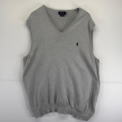 古着 ポロ・ラルフローレン POLO RALPH LAUREN ニットベスト 大きいサイズ コットン Vネック ワンポイントロゴ 2XLT グレー系 メンズ