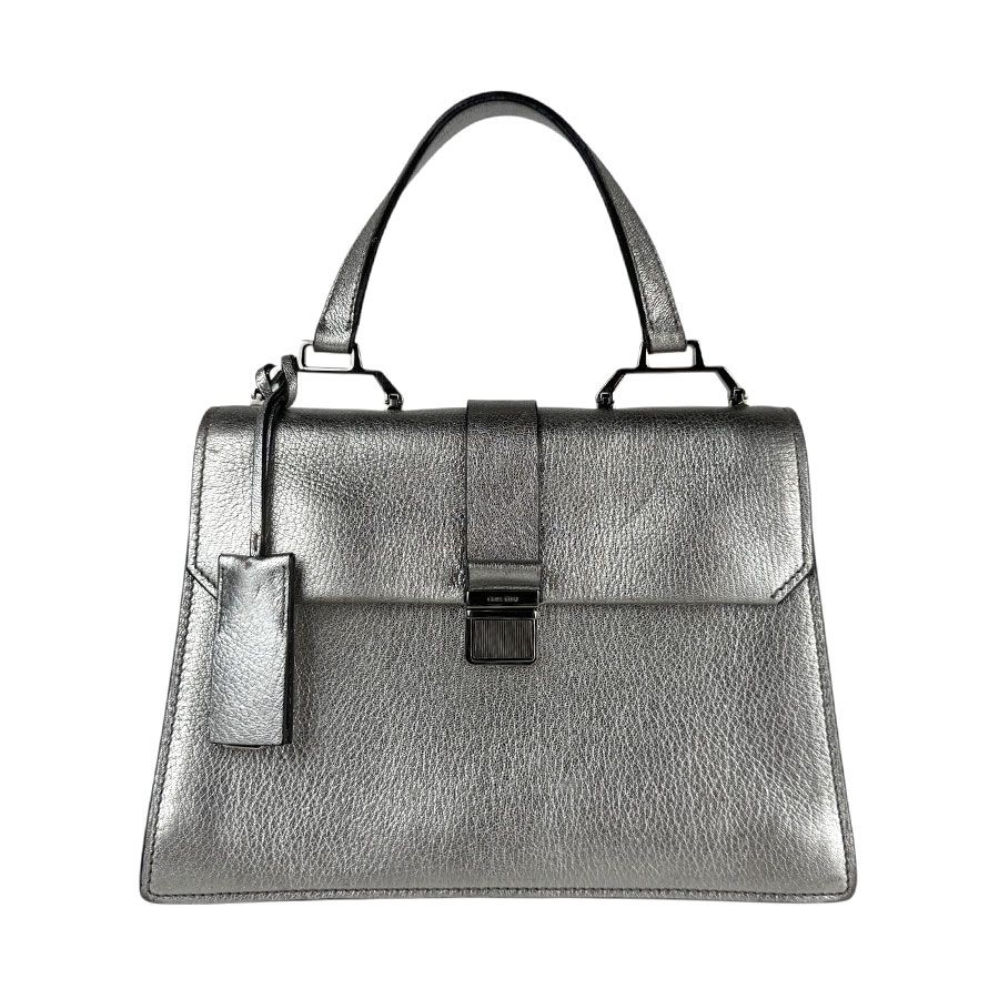 ミュウミュウ MIUMIU ハンドバッグ ショルダーバッグ レザー シルバー レディース【中古】 z6318