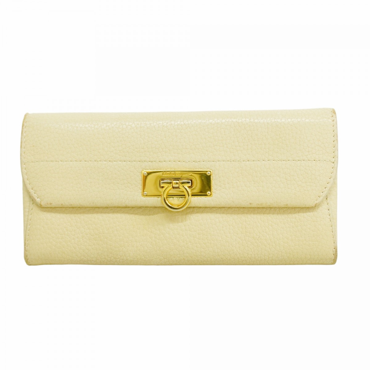 ★SALE【6cc4200】サルヴァトーレフェラガモ 長財布 ガンチーニ レザー オフホワイト ゴールド金具【中古】レディース