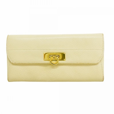 ★SALE【6cc4200】サルヴァトーレフェラガモ 長財布 ガンチーニ レザー オフホワイト ゴールド金具【中古】レディース