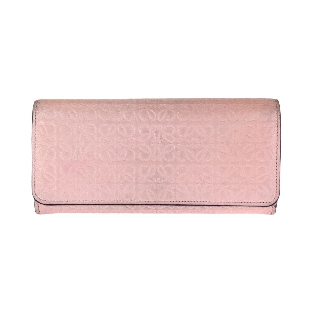 美品 LOEWE ロエベ アナグラム ピンク ゴールド金具 レザー 長財布 ロングウォレット Y601424 【中古】