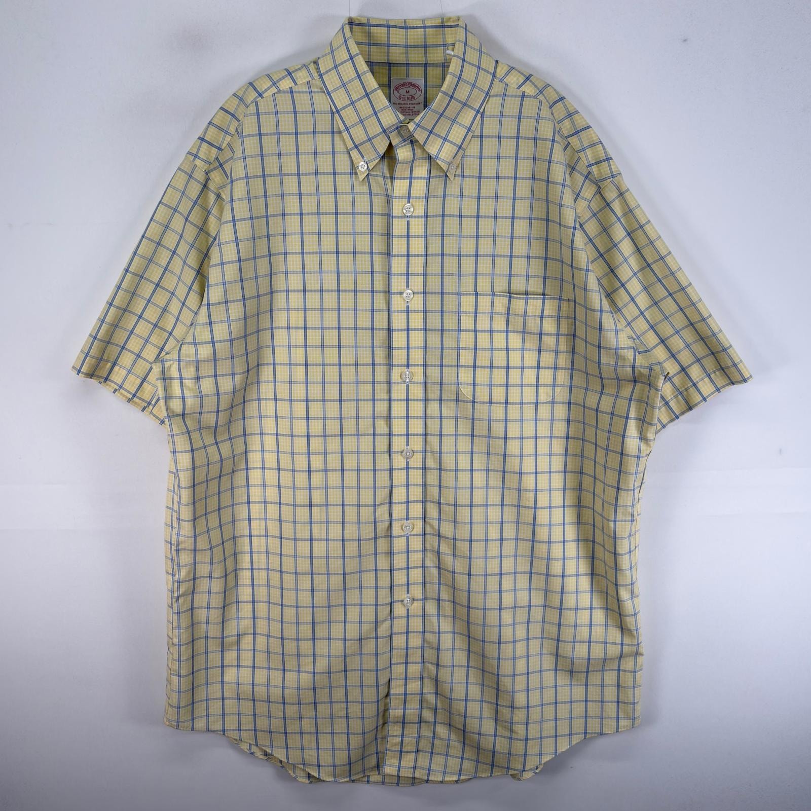 古着 ブルックスブラザーズ Brooks Brothers 半袖シャツ 胸ポケ 1818 M  イエロー系 チェック メンズ