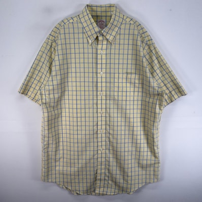 古着 ブルックスブラザーズ Brooks Brothers 半袖シャツ 胸ポケ 1818 M イエロー系 チェック メンズ