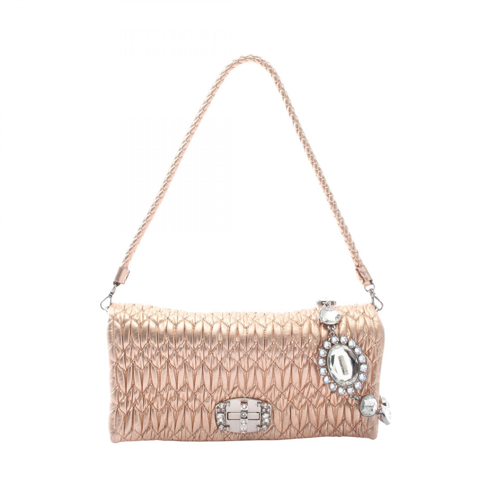 ミュウ ミュウ Miu Miu NAPPA CRYSTAL マテラッセ 2WAY ショルダーバッグ バッグ レザー レディース ゴールド系 RP0169 【中古】
