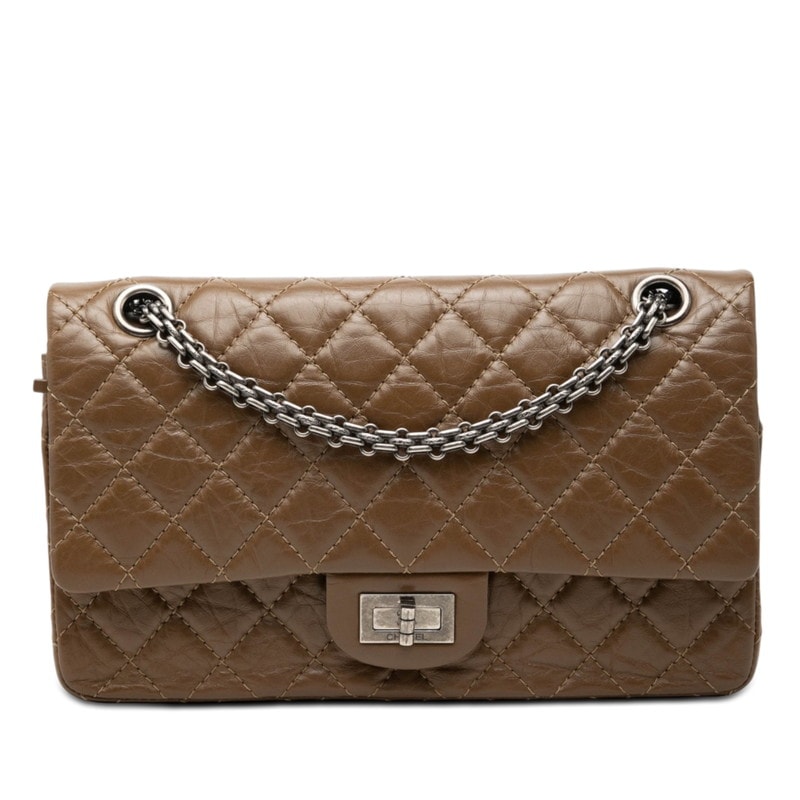 シャネル マトラッセ 2.55 ダブルフラップ チェーン ショルダーバッグ ブラウン レザー レディース CHANEL 【中古】