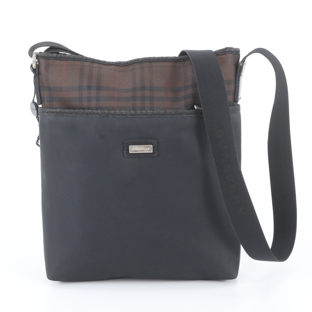 ■美品 バーバリー チェックショルダーバッグ レザー×ナイロン
