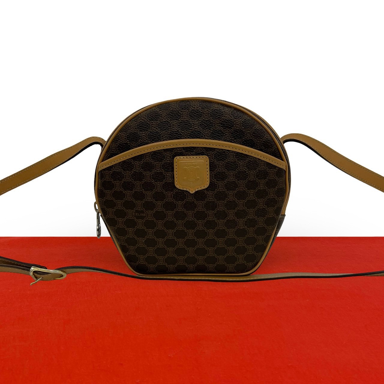 CELINE セリーヌ マカダム ブラゾン 柄 レザー PVC ショルダーバッグ ブラウン
 34743