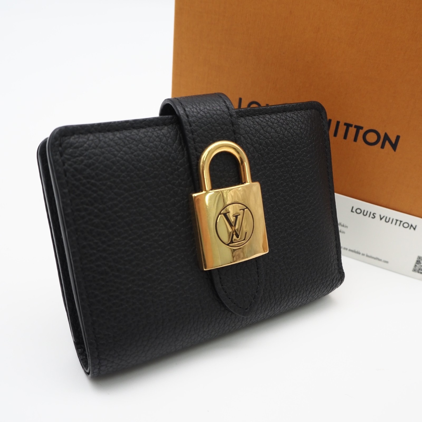 美品 LOUIS VUITTON ルイ・ヴィトン カーフレザー ポルトフォイユ ロウキー コンパクトノワール M12408 二つ折り財布 ブラック カーフレザー レディース