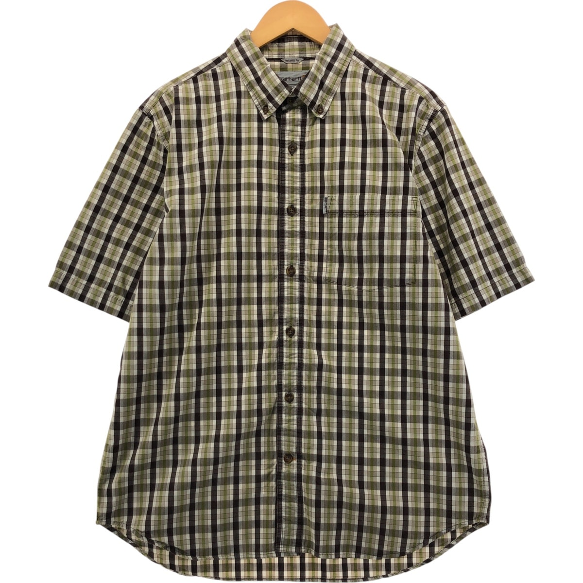 古着 カーハート Carhartt RELAXED FIT チェック柄 ボタンダウン 半袖 ワークシャツ メンズL相当/eaa552995