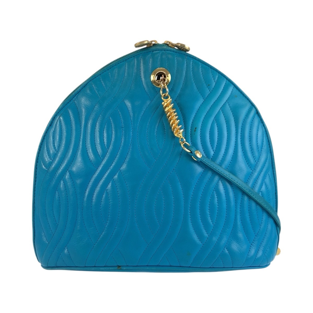 FENDI フェンディ ヴィンテージ パスタ マカロニ ブルー ゴールド金具 レザー ショルダーバッグ ポシェット 604313 【中古】