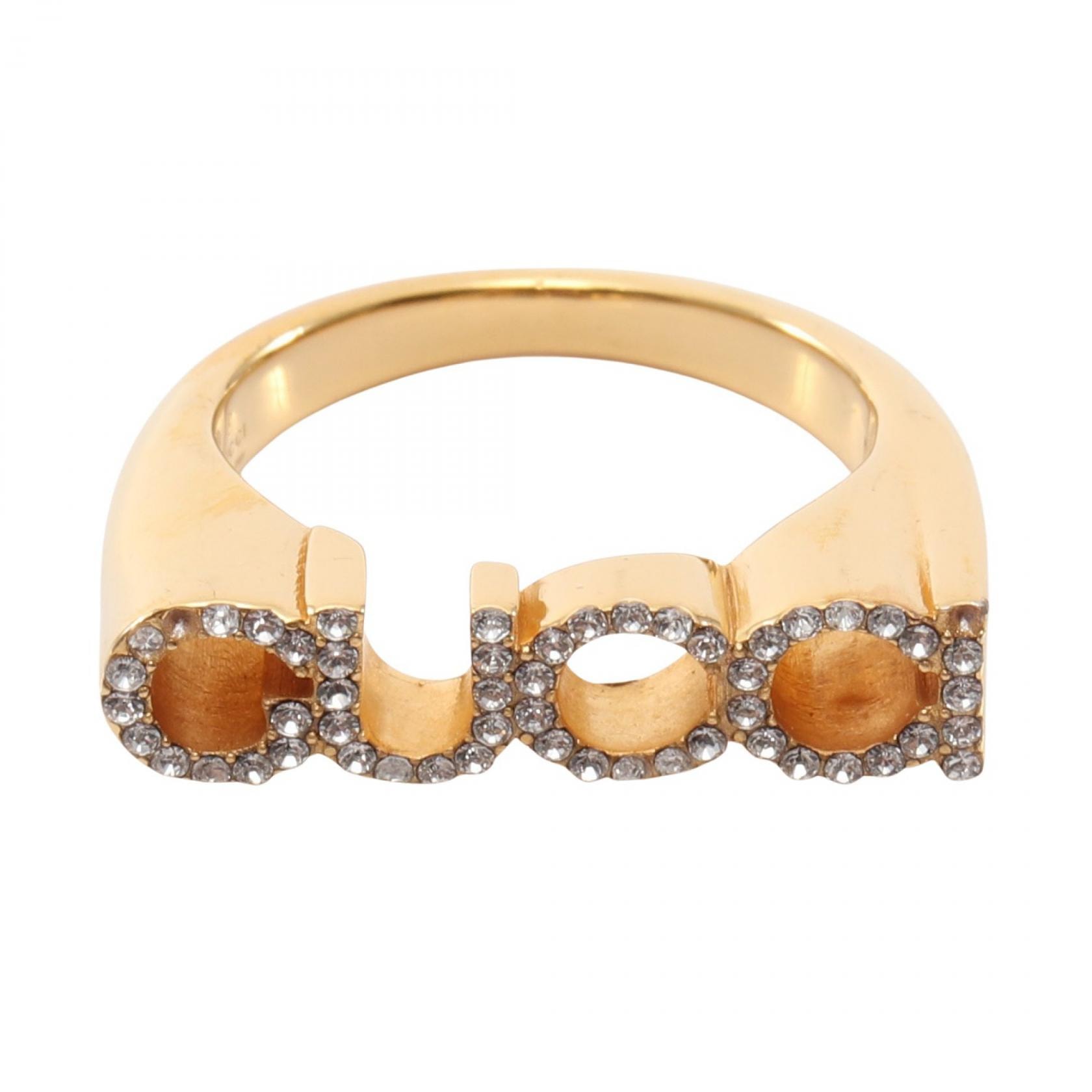 グッチ GUCCI ロゴ ラインストーン リング・指輪 ジュエリー GP(ゴールドメッキ) レディース ゴールド系 【中古】