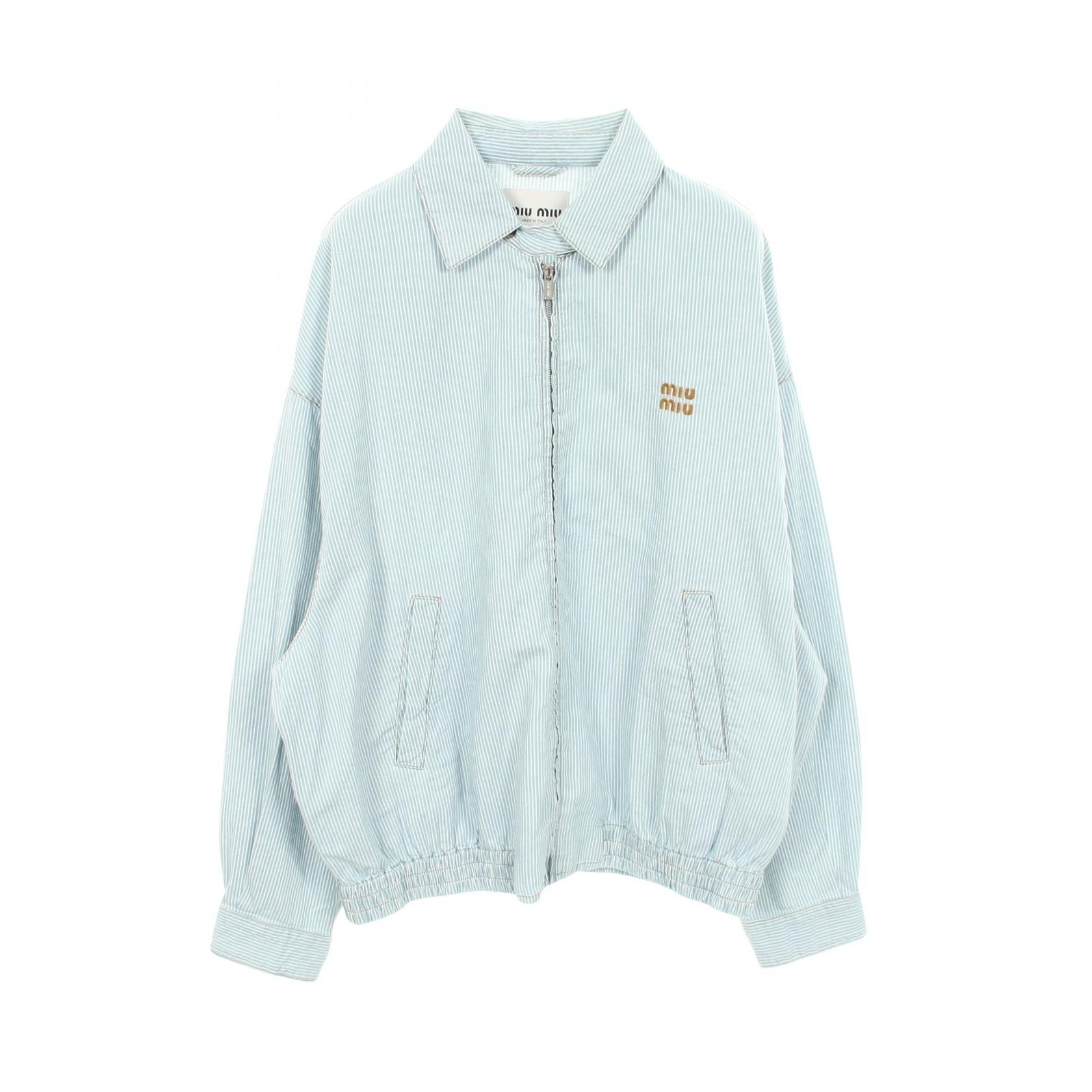 ミュウ ミュウ Miu Miu ロゴ ストライプ 衣料品 アウター コットン レディース ブルー系 / ホワイト系 【中古】