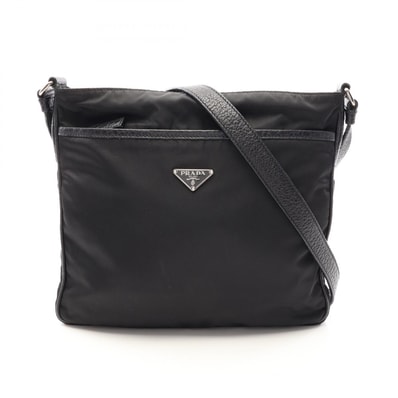 プラダ PRADA 三角プレート ショルダーバッグ バッグ ナイロン レザー レディース ブラック系 【中古】