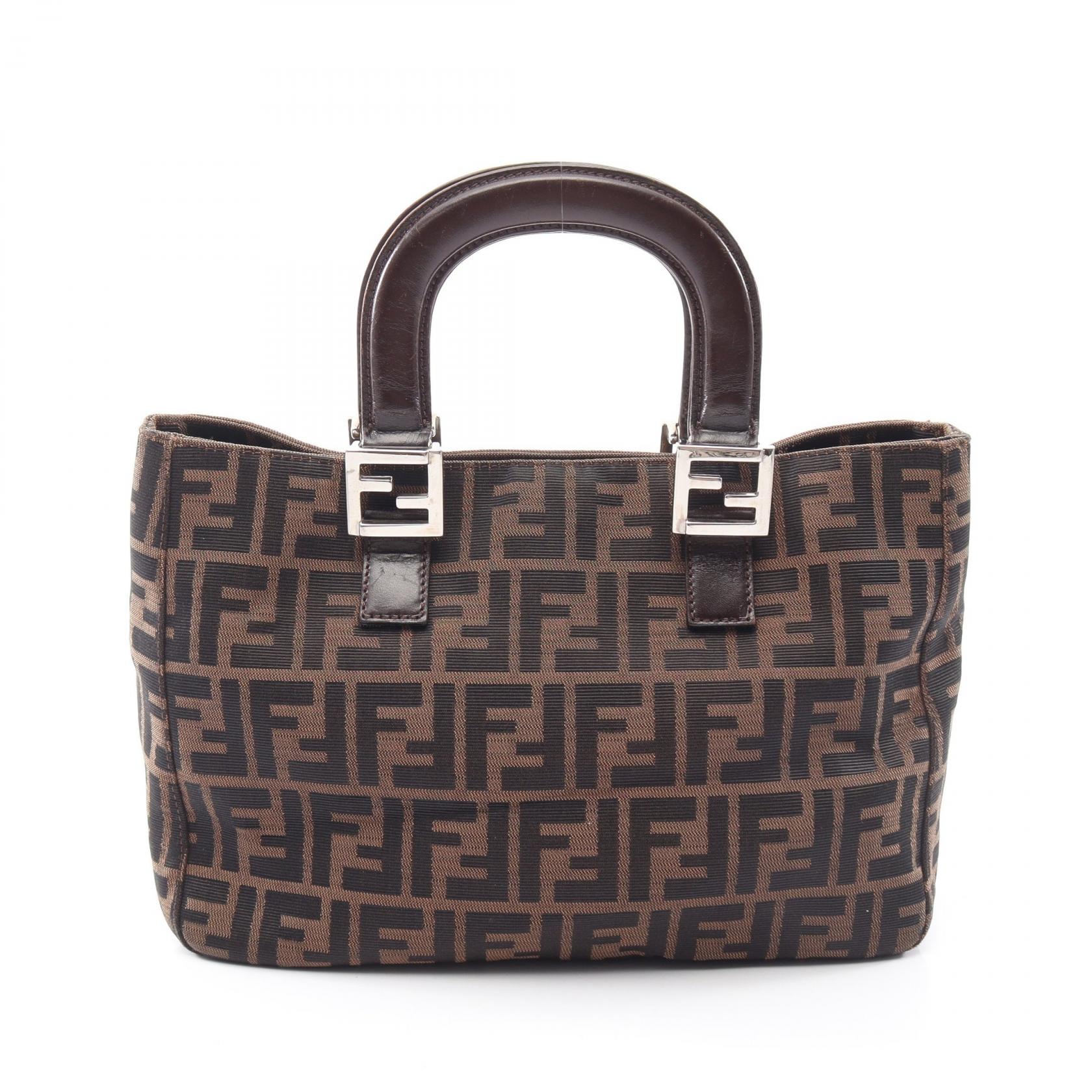 フェンディ FENDI ズッカ ハンドバッグ バッグ キャンバス レザー レディース ベージュ系 / ブラウン系 / ブラック系 【中古】