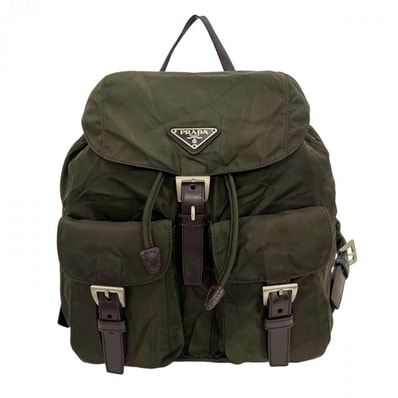 PRADA プラダ リュック テスート バックパック B6677 ナイロン レザー カーキ シルバー金具 レディース【中古品】