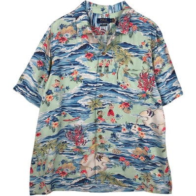 古着 ラルフローレン Ralph Lauren POLO RALPH LAUREN CLASSIC FIT 総柄 オープンカラー ハワイアンアロハシャツ ボックスシャツ メンズXL相当/eaa641543