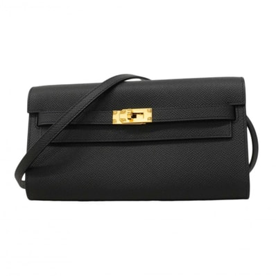 【6dd4937】エルメス ショルダーウォレット ケリーウォレットトゥーゴー ヴォーエプソン ブラック ゴールド金具 B刻印【中古】レディース