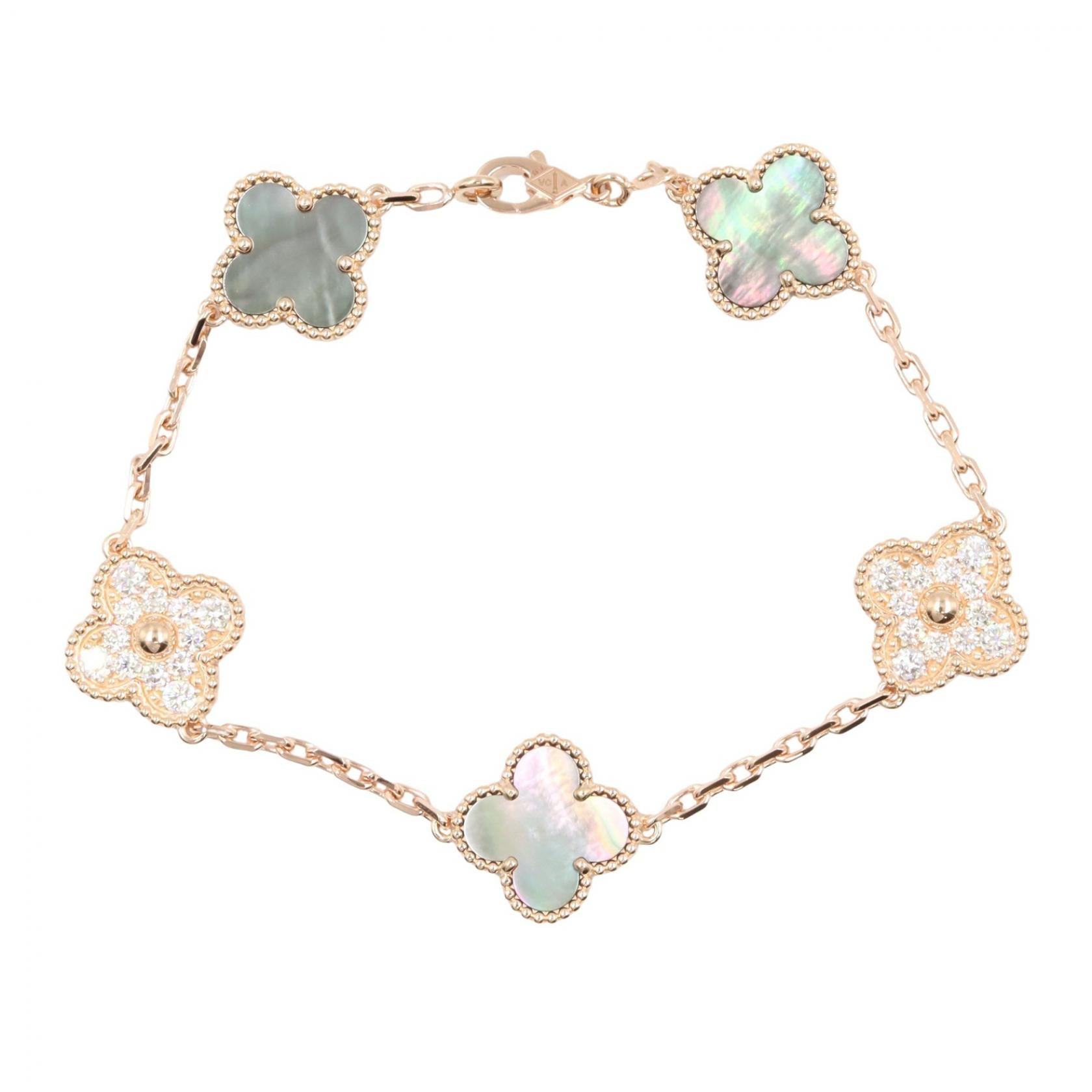 ヴァンクリーフ&アーペル Van Cleef & Arpels ヴィンテージアルハンブラ ダイヤ グレーマザーオブパール ブレスレット アクセサリー K18PG(ピンクゴールド) ダイヤモンド グレーマザーオブパール レディース