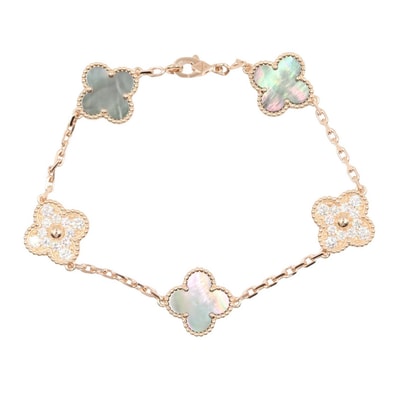 ヴァンクリーフ&アーペル Van Cleef & Arpels ヴィンテージアルハンブラ ダイヤ グレーマザーオブパール ブレスレット アクセサリー K18PG(ピンクゴールド) ダイヤモンド グレーマザーオブパール レディース