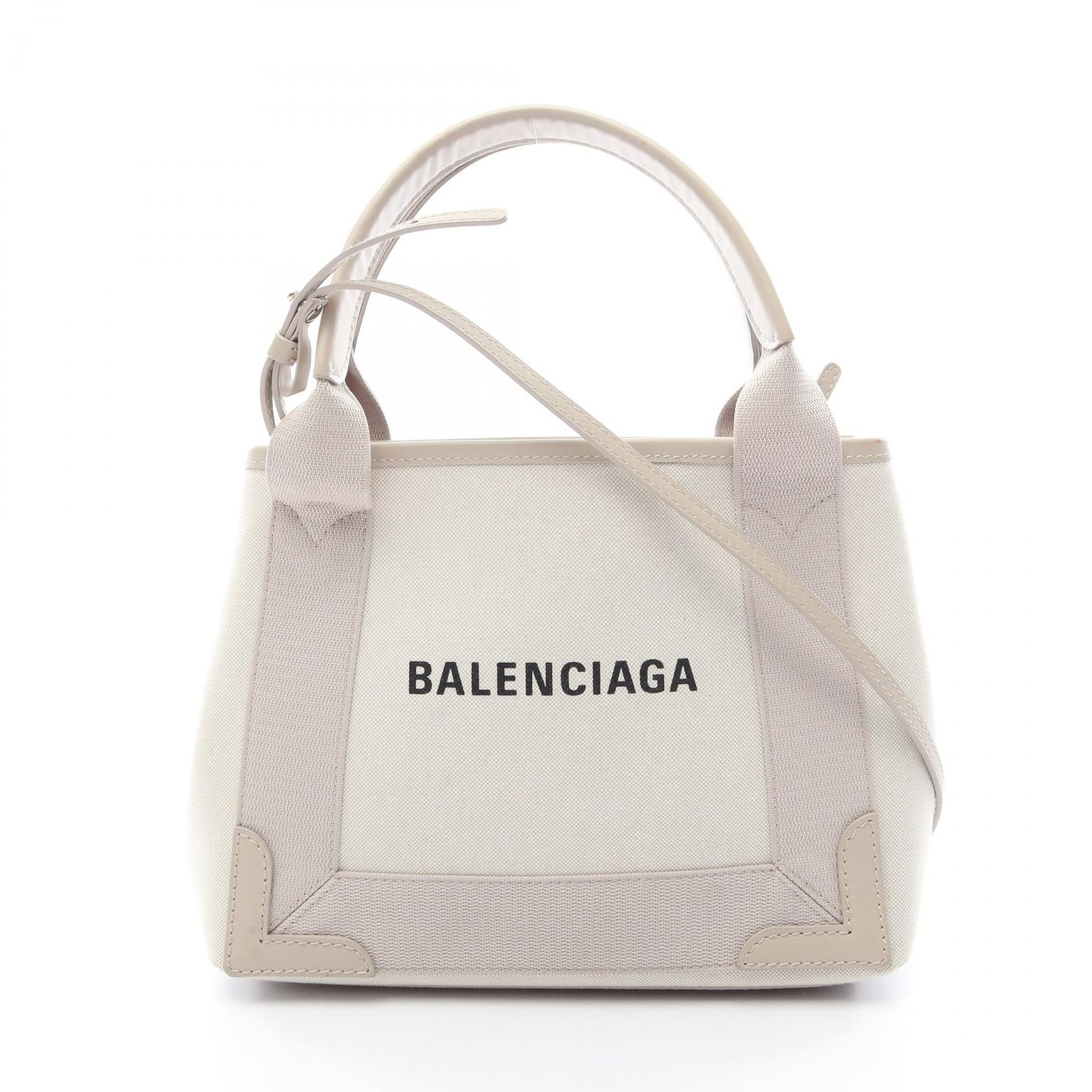 バレンシアガ BALENCIAGA ネイビーカバ XS 2WAY ハンドバッグ バッグ キャンバス レザー レディース ベージュ系 390346 【中古】